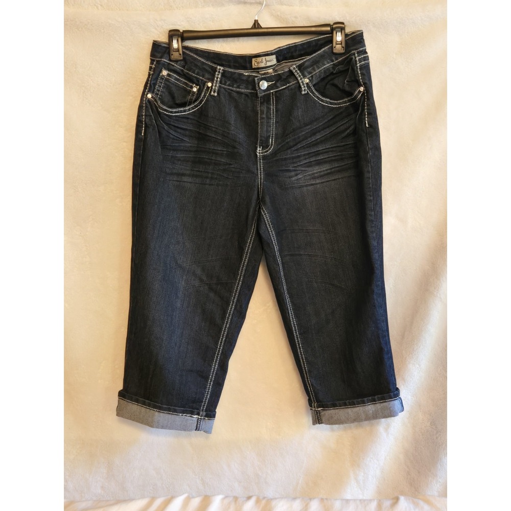 Earl‎ Jeans Denim Capris Womens Sz 16W Blue Mid Rise Stretch Jeans Embellishment
